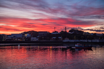 Sunrise time pink sky in Ancud, Chile