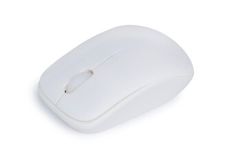 White wireless PC mouse on white background isolation