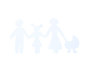 Family figures with stroller isolated on white background