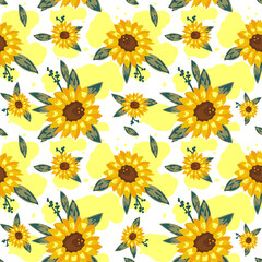 Fototapeta na wymiar Seamless pattern of yellow flowers on a white background. Vector illustration.