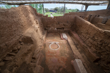 Cancho Roano altar at Archaeological Site. best preserved Tartessian site. Zalamea de la Serena,...