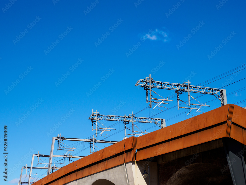 Wall mural city center railway line over modern bridge Manchester UK