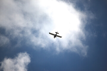 Fototapeta na wymiar Clear blue skies with passengers being flown through it