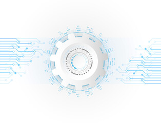 Obraz premium Futuristic clean technology concept. White paper gear wheel technology white-blue background. vector.