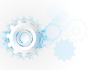 Futuristic clean technology concept. White paper gear wheel technology white-blue background. vector.