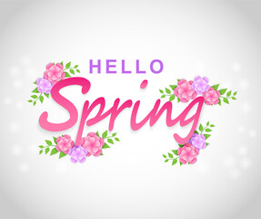 Hello spring background.  paper art style flowers and tree leaves. light and shadow. Vector.