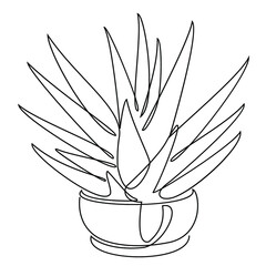 Hawrotia cactus. Indoor potted plant in modern trendy single line style. Solid line, outline for decor, posters, stickers, logo. Vector illustration.