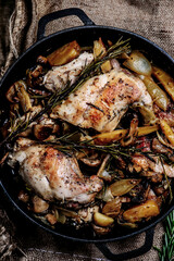 Rabbit stew with mushrooms.style rustic