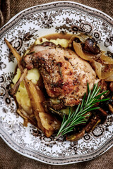 Rabbit stew with mushrooms.style rustic