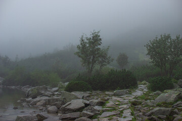 beautiful landscaping view in mountains, Five Polish Ponds Valley near of Zakopane city, Tatry mountains