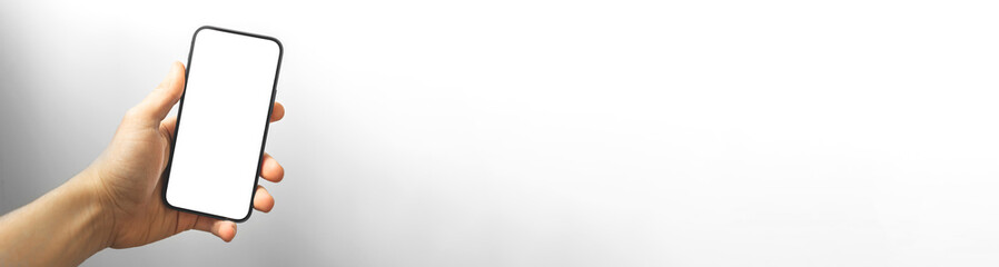 Smartphone mockup banner with copy space and blank white screen
