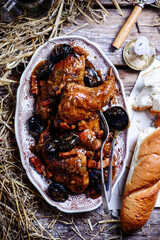 Belgian rabbit stew with ale and prune.style rustic