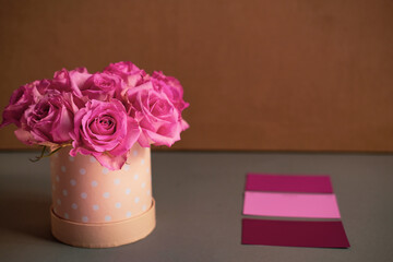 pink roses in a bouquet on the table