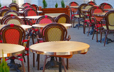chairs and tables in the summer cafe