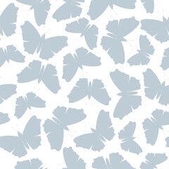 Blue butterfly silhouette on white background. Seamless pattern