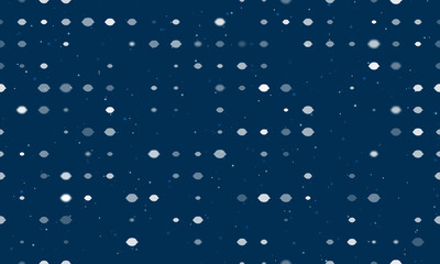 Seamless background pattern of evenly spaced white lemon symbols of different sizes and opacity. Vector illustration on dark blue background with stars