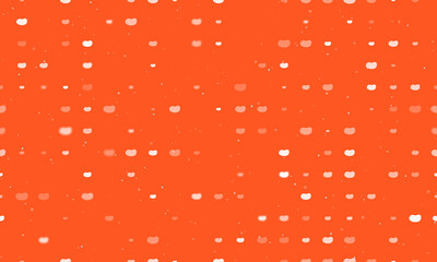 Seamless background pattern of evenly spaced white potatoes symbols of different sizes and opacity. Vector illustration on deep orange background with stars