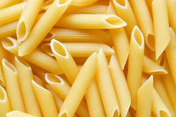 Yellow delicious pasta close-up from the store