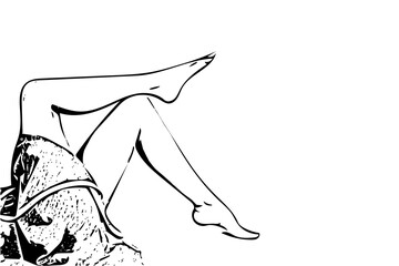 sketch illustration of beautiful female legs. black and white silhouette of female legs on a white isolated background