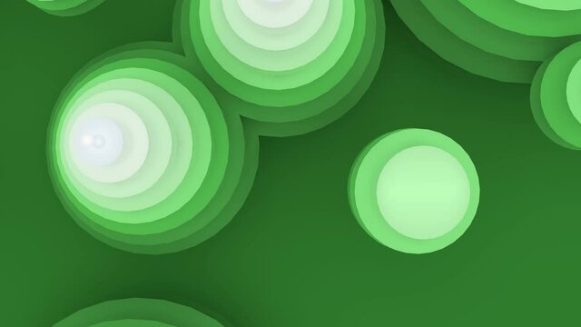 3d animation, circles on green background