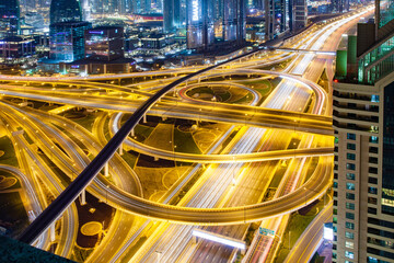 Fototapeta na wymiar abstract aerial view of traffic on Sheikh Zayed road
