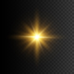 Gold star. Vector transparent glow light effect.