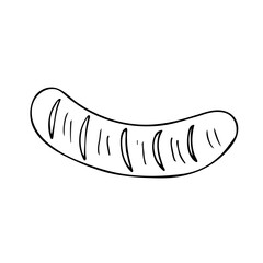 Hand drawn barbecue sausage illustration in vector. Doodle barbecue sausage icon in vector. Hand drawn roasted sausage illustration in vector. Doodle roasted sausage illustration