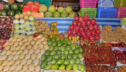 Fresh fruit, colourfully displayed at a market