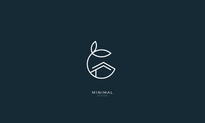 A line art icon logo of a house/home with a leaf circle