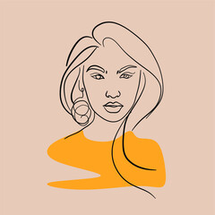 abstract face one line drawing. Beauty Woman Portrait minimalistic style