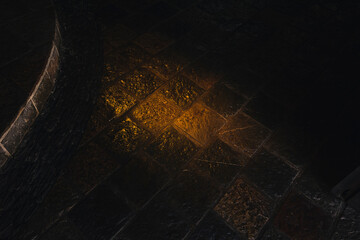 Mexico, Valle de Bravo March 26, 2021, view of the stone floor that is illuminated with sunlight...