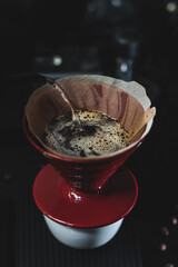 brewing coffee hot water dark background