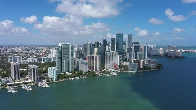 Aerial View of Waterfront Miami Downtown Brickell South Channel 