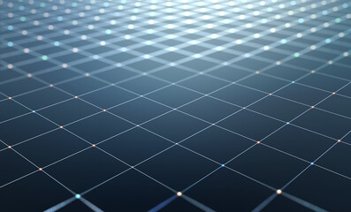 Field of squares, grid background, global network. 3D illustration with shallow depth of field