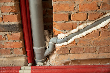 pipes in isolation are fixed by mounting foam