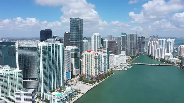 Miami Downtown aerial view waterfront buildings at Brickell 