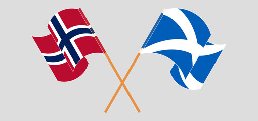 Crossed and waving flags of Norway and Scotland