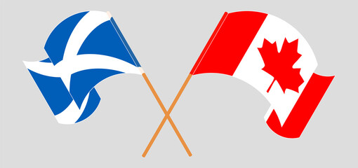 Crossed and waving flags of Scotland and Canada
