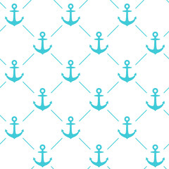 Seamless pattern with anchor icons over white background. Nautical symbol, vector