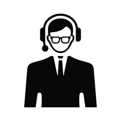 Customer support, headset, helpline operator icon. Black vector graphics.