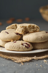 Vegan almond cookies with dried cranberries.