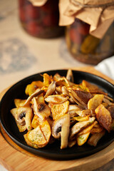 Potatoes with mushrooms, lenten menu, lunch at a restaurant