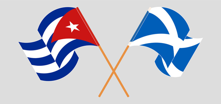 Crossed and waving flags of Cuba and Scotland