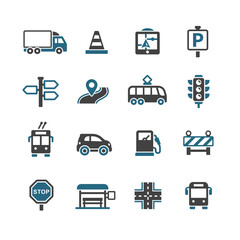 Transportation in city icons set