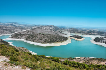 Beautiful view of Bergama-Pergamon Lake at the ancient ruins in Izmir, Turkey	