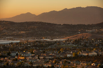 Sunset view of the city of Diamond Bar, California, USA.
