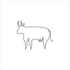 Minimalistic One Line Animals Icon. Line drawing Cow tattoo. Farm animals one line hand drawing continuous art print, Vector Illustration. Free single line drawing of cow