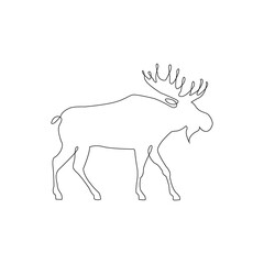 Minimalistic One Line Moose Deer Icon. Moose or Caribou Reindeer one line hand drawing continuous art Vector Illustration. Free single line drawing of Moose or Caribou Reindee. Line drawing tattoo