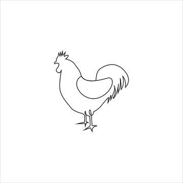 Minimalistic One Line Rooster or Cock Icon. Line drawing of rooster tattoo. Vector Illustration. Free single line drawing of rooster or cock, Farm birds one line hand drawing continuous art