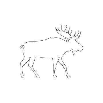 Minimalistic One Line Moose Deer Icon. Moose or Caribou Reindeer one line hand drawing continuous art Vector Illustration. Free single line drawing of Moose or Caribou Reindee. Line drawing tattoo